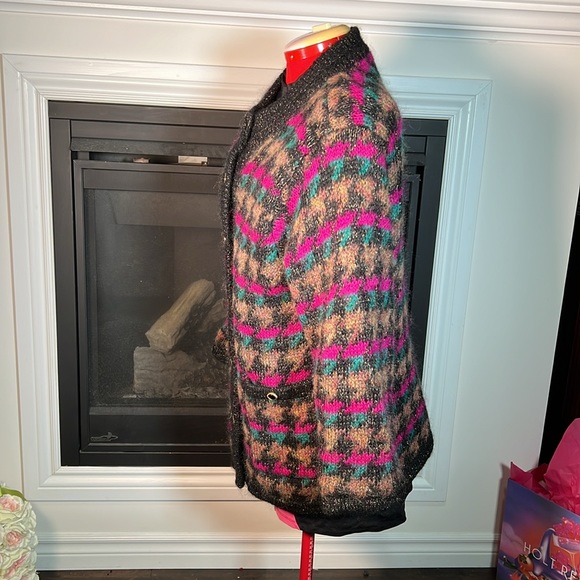 Wool jacket with linen inside black/green spackle golden/Pink multiple colour - Picture 2 of 7